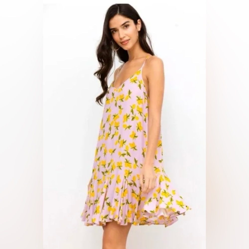 Yumi Kim lemon print on lilac mini tent dress